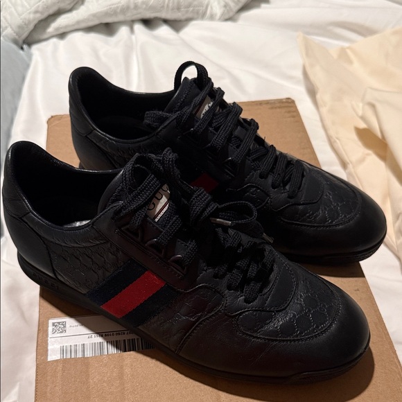 Gucci Black Sneakers with Red and Blue Accents
